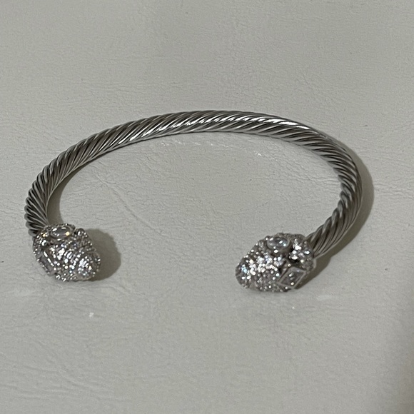 Luxury Twisted Cable Open Cuff Vintage Stackable Bangle Cubic Zirconia Diamond - Picture 4 of 7